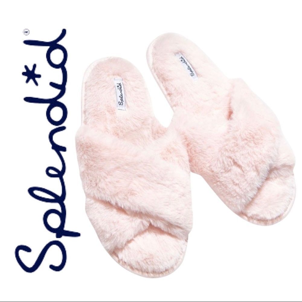 Splendid Faux Fur Crisscross Slippers • Crystal Pink • L/XL • NWT